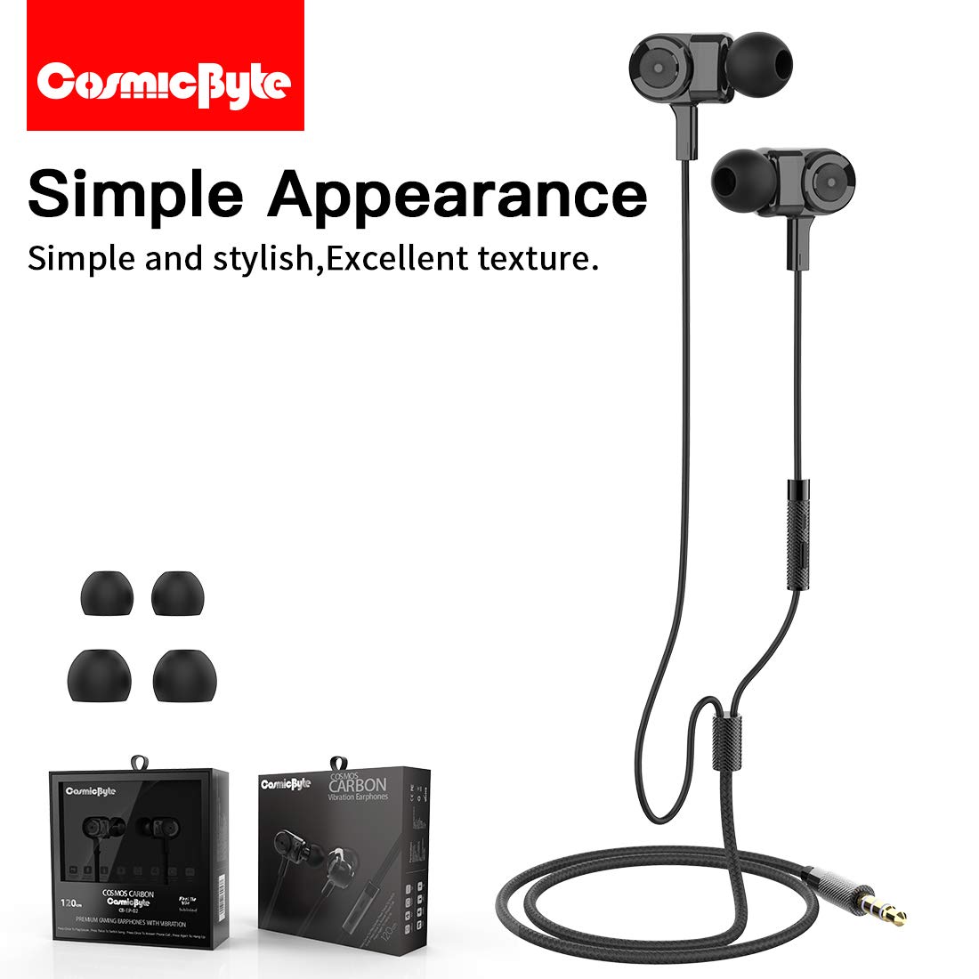 Cosmic Byte Cosmos Carbon in-Ear Vibration Earphone with Mic (Black) - Image 2