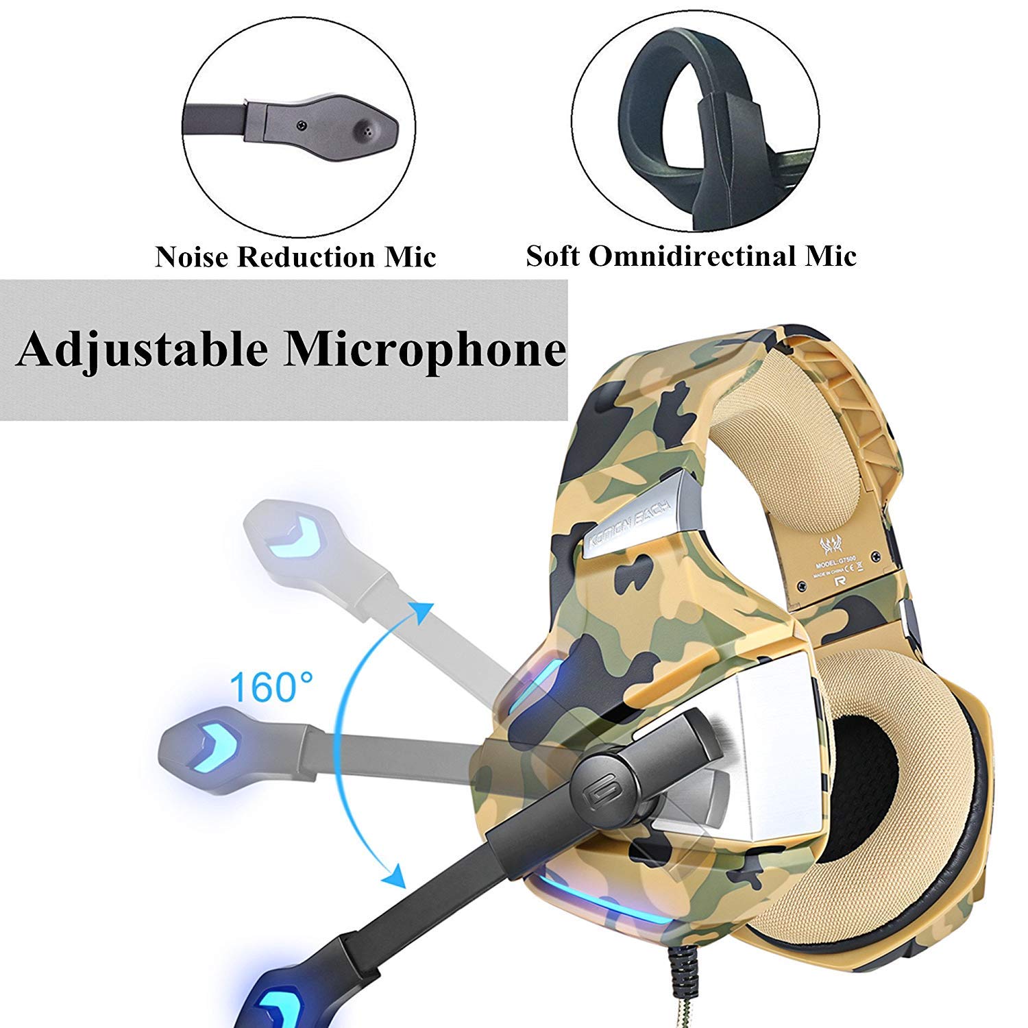 Kotion Each G7500 Gaming Headphone Camo Yellow - Image 5