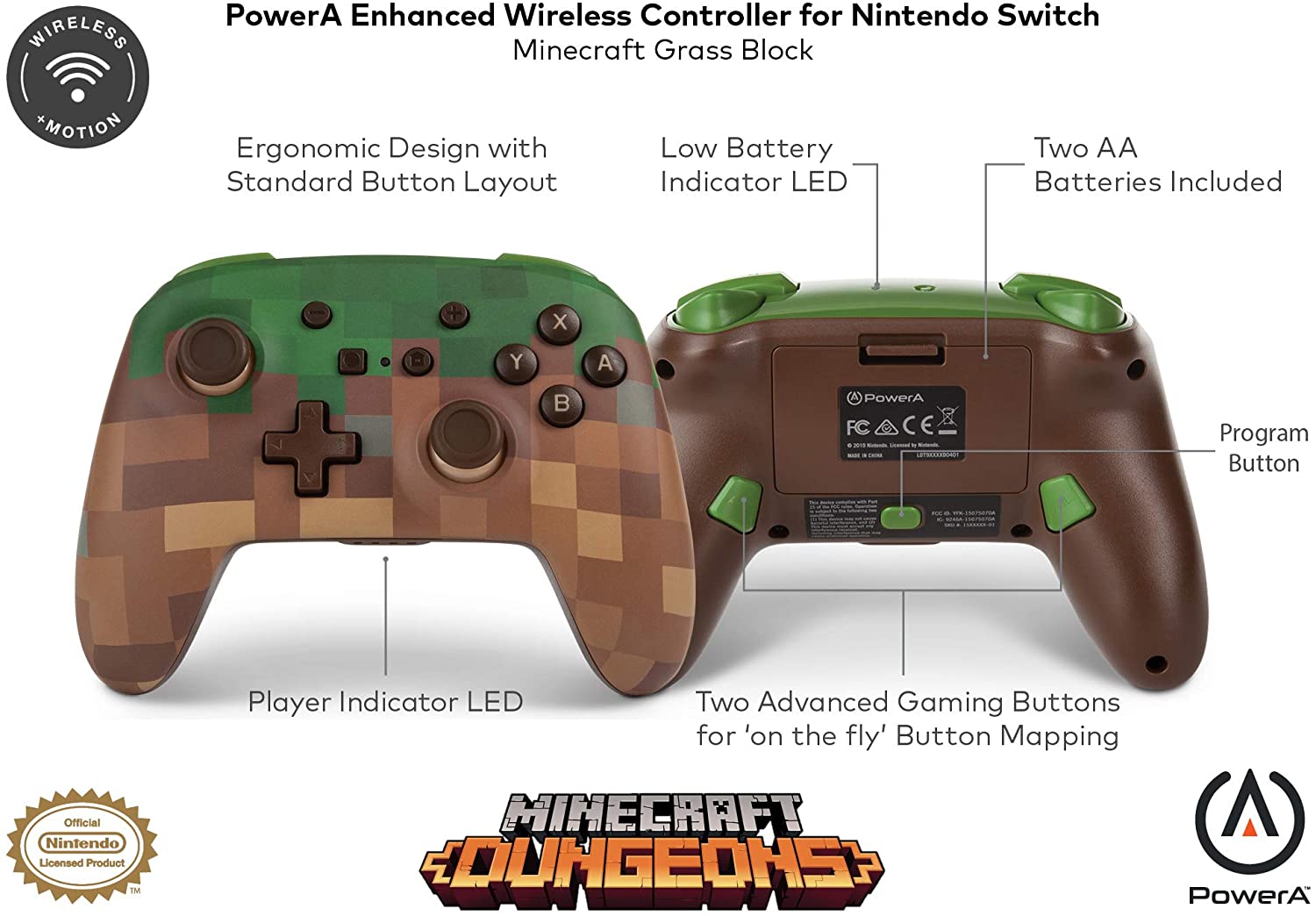 PowerA Enhanced Wireless Controller Nintendo Switch Minecraft Grass Block - Image 4