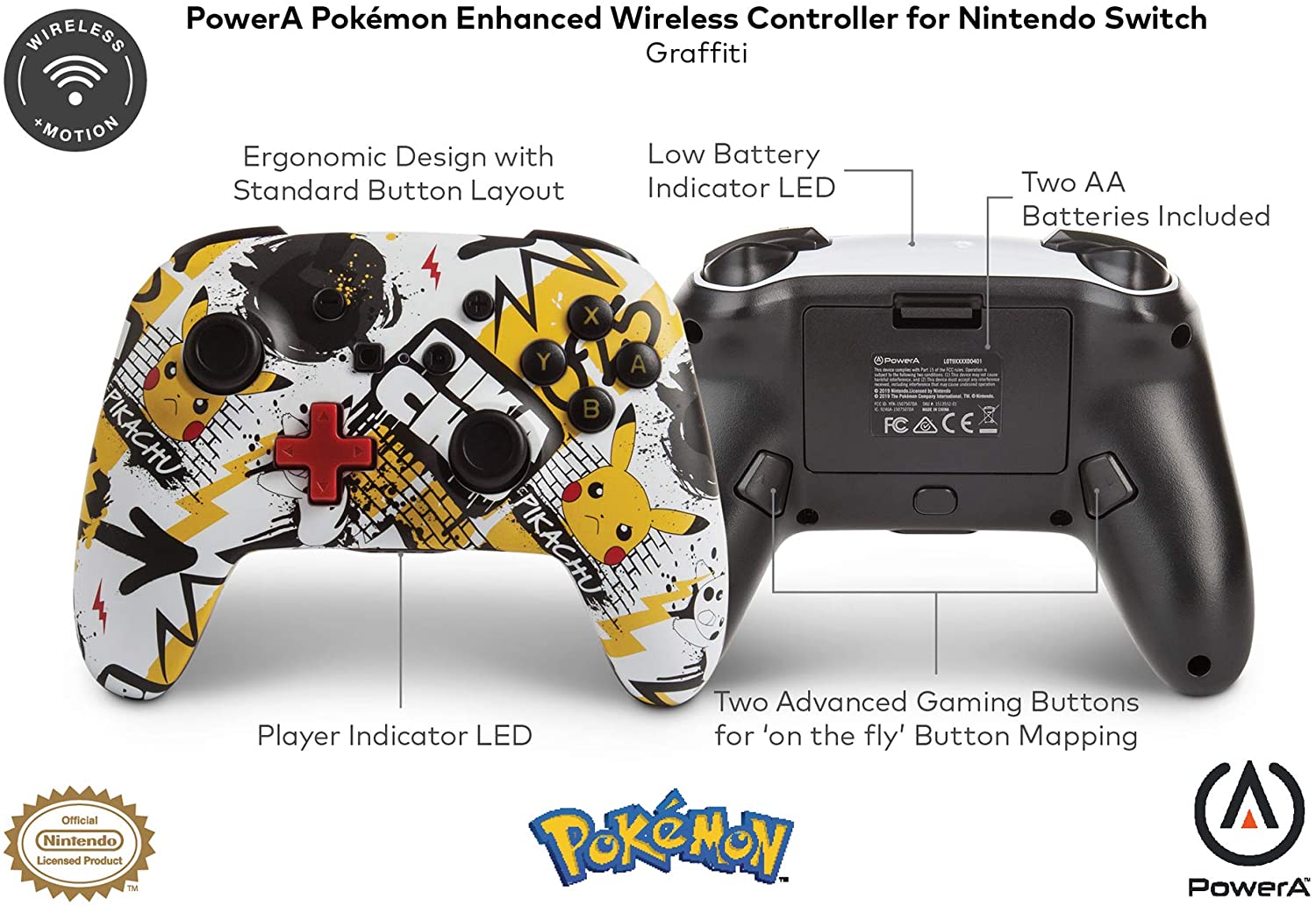 PowerA Enhanced Wireless Controller Nintendo Switch Pokemon Pikachu Graffiti - Image 2