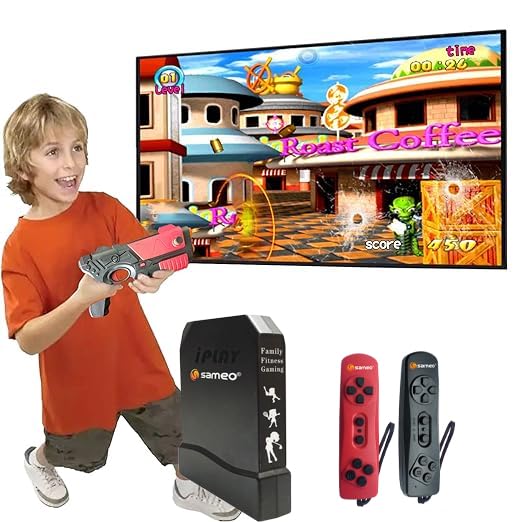 Sameo iPlay+ 32 Bit Motion TV Video Game Console with All New Motion Gun with 1056 Built in Games 33 Motion Sports Games,34 Puzzle Games, 69 Casual Game, 20 Shooting Game,Birthday Gift for Boys Girls - Image 2