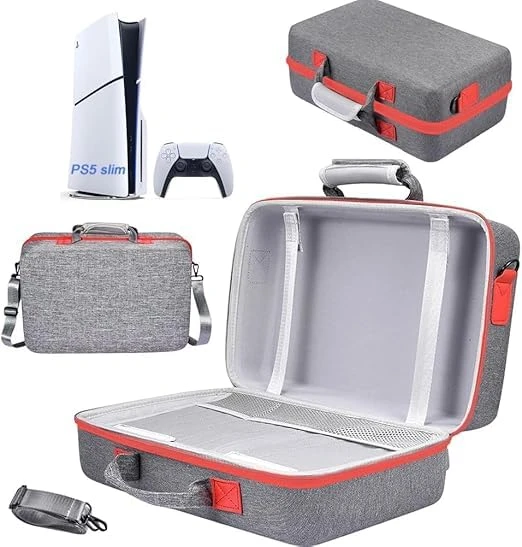 PSS Storage Bag for PS5 Slim, Hard Travel Carrying Case Compatible for PS5 Slim, Waterproof Shoulder Bag with Both Side Compartments Travel Accessories for PS5 Slim Disk/ Digital (Grey) - Image 3
