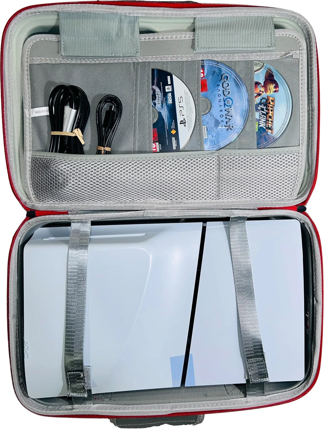 PSS Storage Bag for PS5 Slim, Hard Travel Carrying Case Compatible for PS5 Slim, Waterproof Shoulder Bag with Both Side Compartments Travel Accessories for PS5 Slim Disk/ Digital (Grey) - Image 5