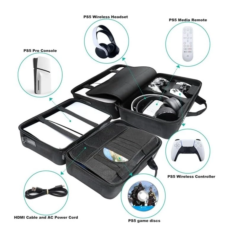 PSS Storage Bag for PS5 Slim, Hard Travel Carrying Case Compatible for PS5 Slim, Waterproof Shoulder Bag with Both Side Compartments Travel Accessories for PS5 Slim Disk/ Digital, (Black) - Image 5