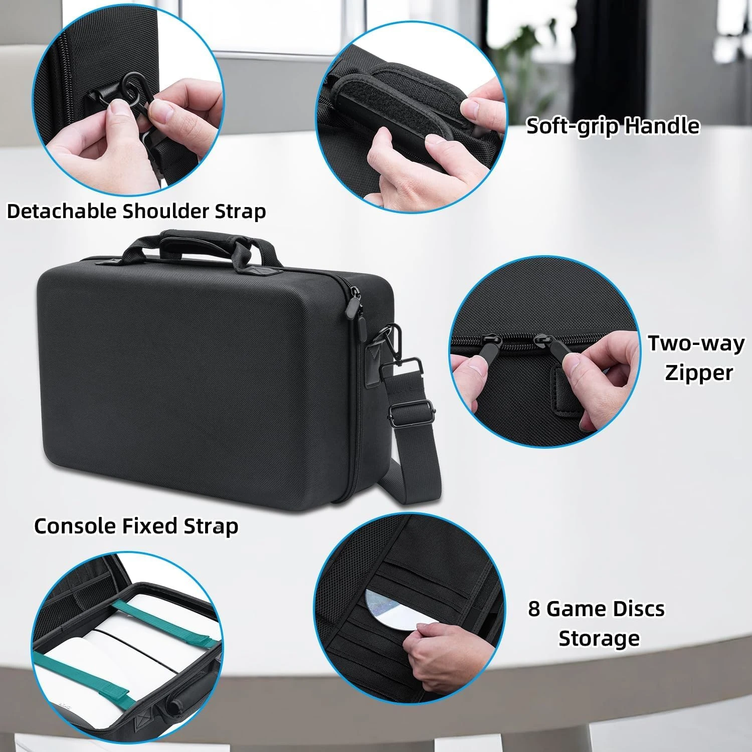 PSS Storage Bag for PS5 Slim, Hard Travel Carrying Case Compatible for PS5 Slim, Waterproof Shoulder Bag with Both Side Compartments Travel Accessories for PS5 Slim Disk/ Digital, (Black) - Image 2
